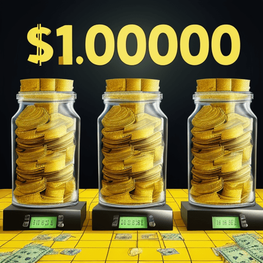 AI generated: A bunch of gamblers waiving money at a jar full of bitcoin with a scale in the background showing di...