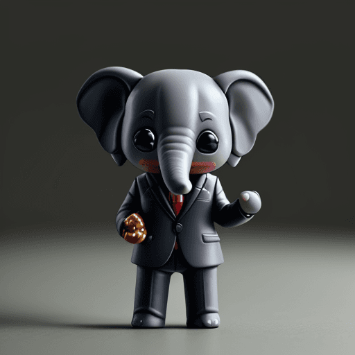 AI generated: litle Elephant wearing business suit, funko pop render, hands behind