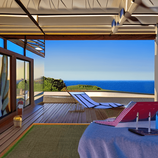 AI generated: Hyper realistic eye level exterior photo of a mid century modern style house overlooking the ocean, ...