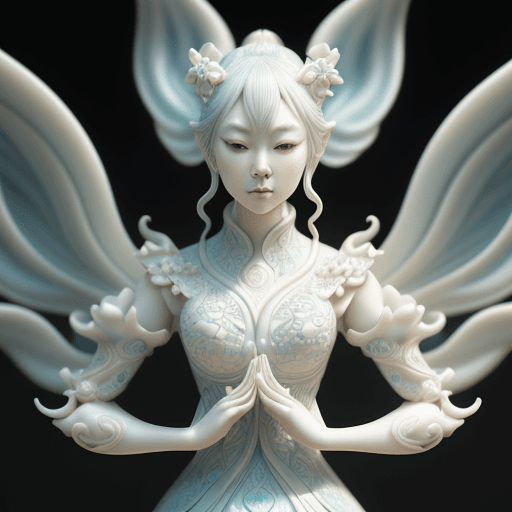 AI generated: Carved porcelain deamons,different full body modelposition, high detailed cinematic background , Mik...