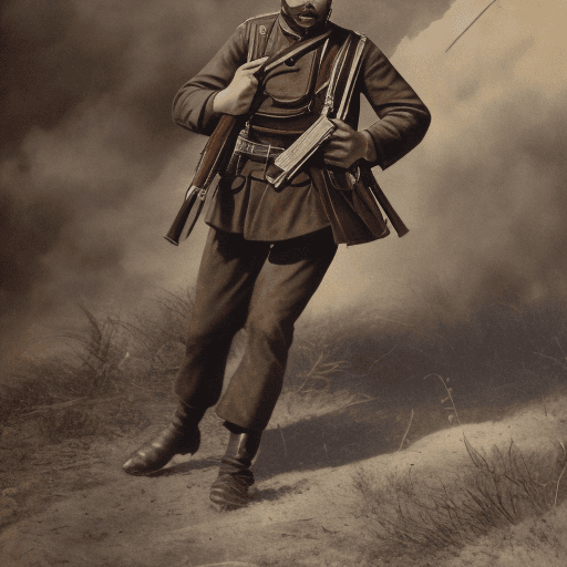 AI generated: high resolution photo from the side of an turkish soldier in canakkale rushing to the enemy with his...