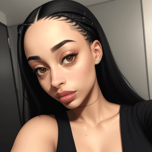 AI generated: selfie of Jorja Smith with long straight black hair 