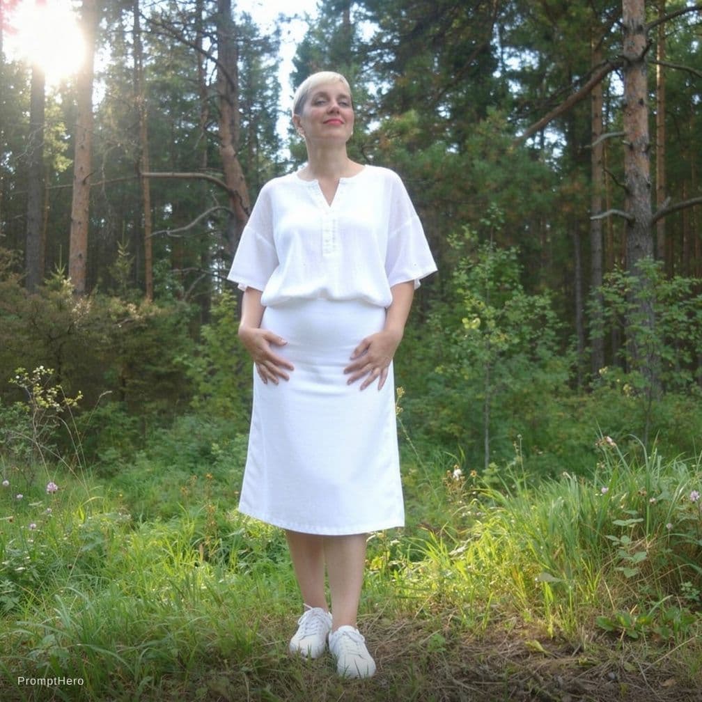 AI generated: photorealistic, all body, full body, 40 year old woman, white panties, white bra