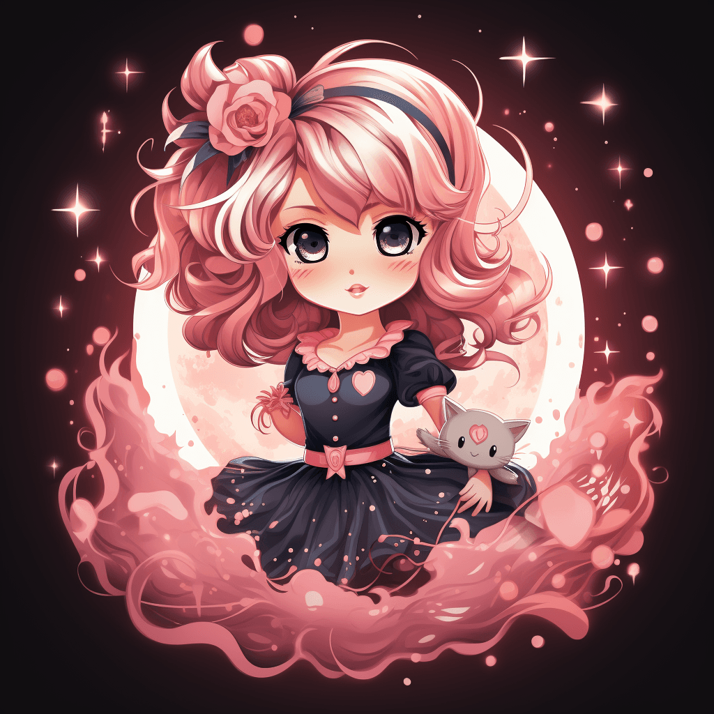 AI generated: T-shirt design logo, cute small cat Sailor Moon dancing on the moon, Cellulose, pastel style, no wor...