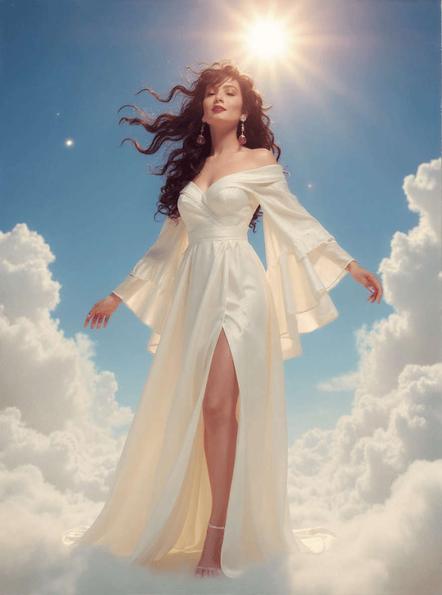 AI generated: full body image, camera aimed towards subject in an epic, bright, up shot, cinematic lighting, beaut...