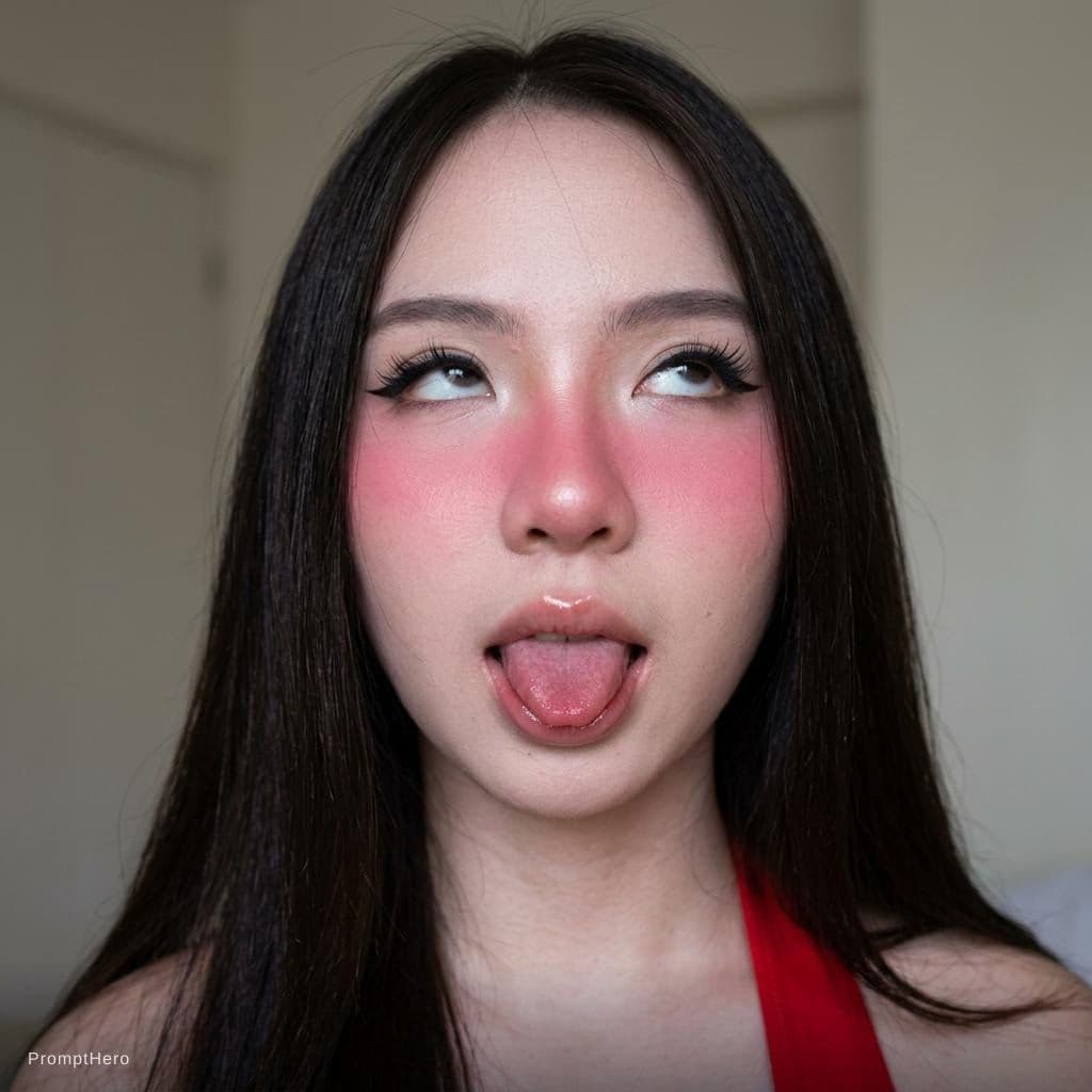 AI generated: "A close-up portrait focusing on a face with an ahegao expression, eyes rolled up to show the whites...