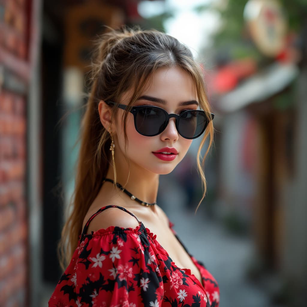 AI generated: blonde beautiful hair, a portrait of a southeast asian beautiful girl with medium length brown hair,...