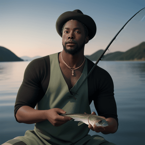 AI generated: Black man in 1524 fishing finds a green meteorite, hyper-realistic, 8k image 