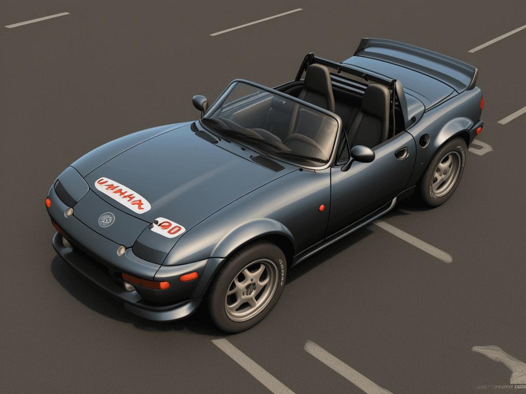 AI generated: na_miata-2000, realistic, 3d, car, driving, ground vehicle, letterboxed, motor vehicle, on vehicle, ...