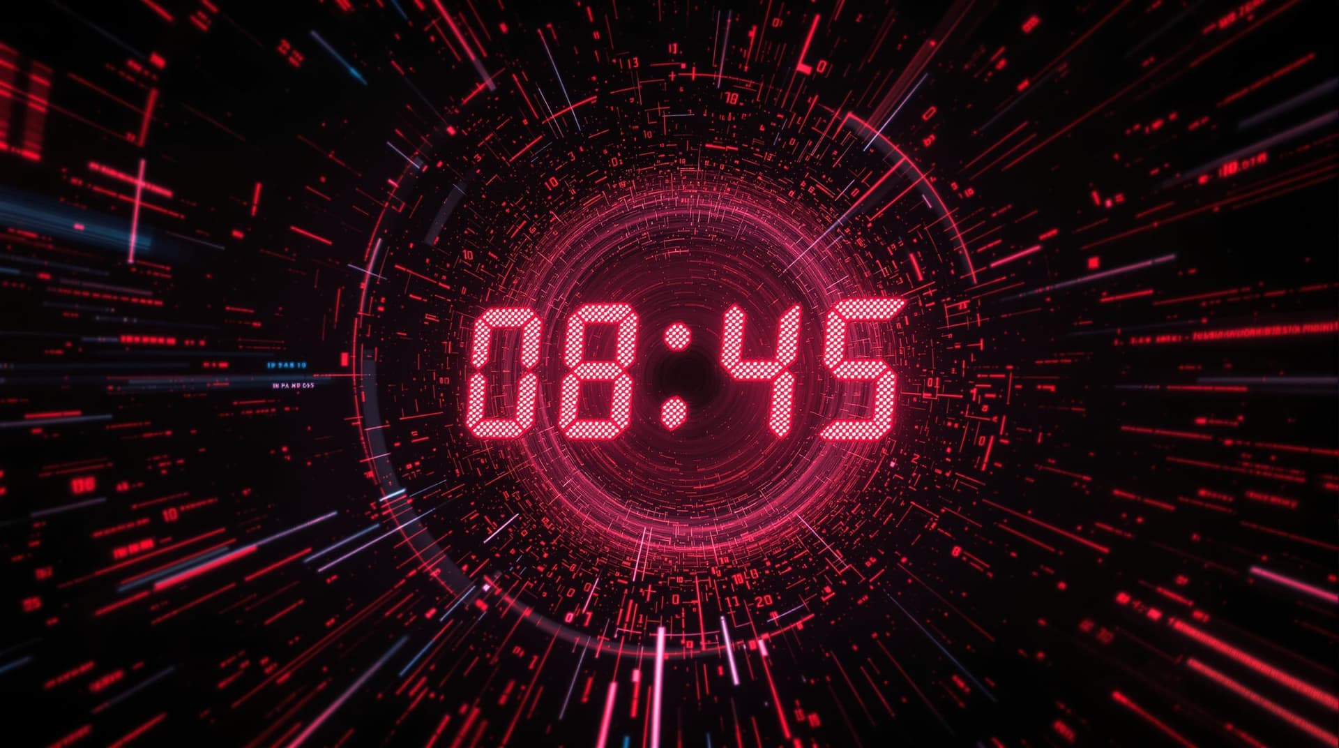 AI generated: Glitching countdown clock melting into black hole, numbers reforming as viewer's IP address, emergen...