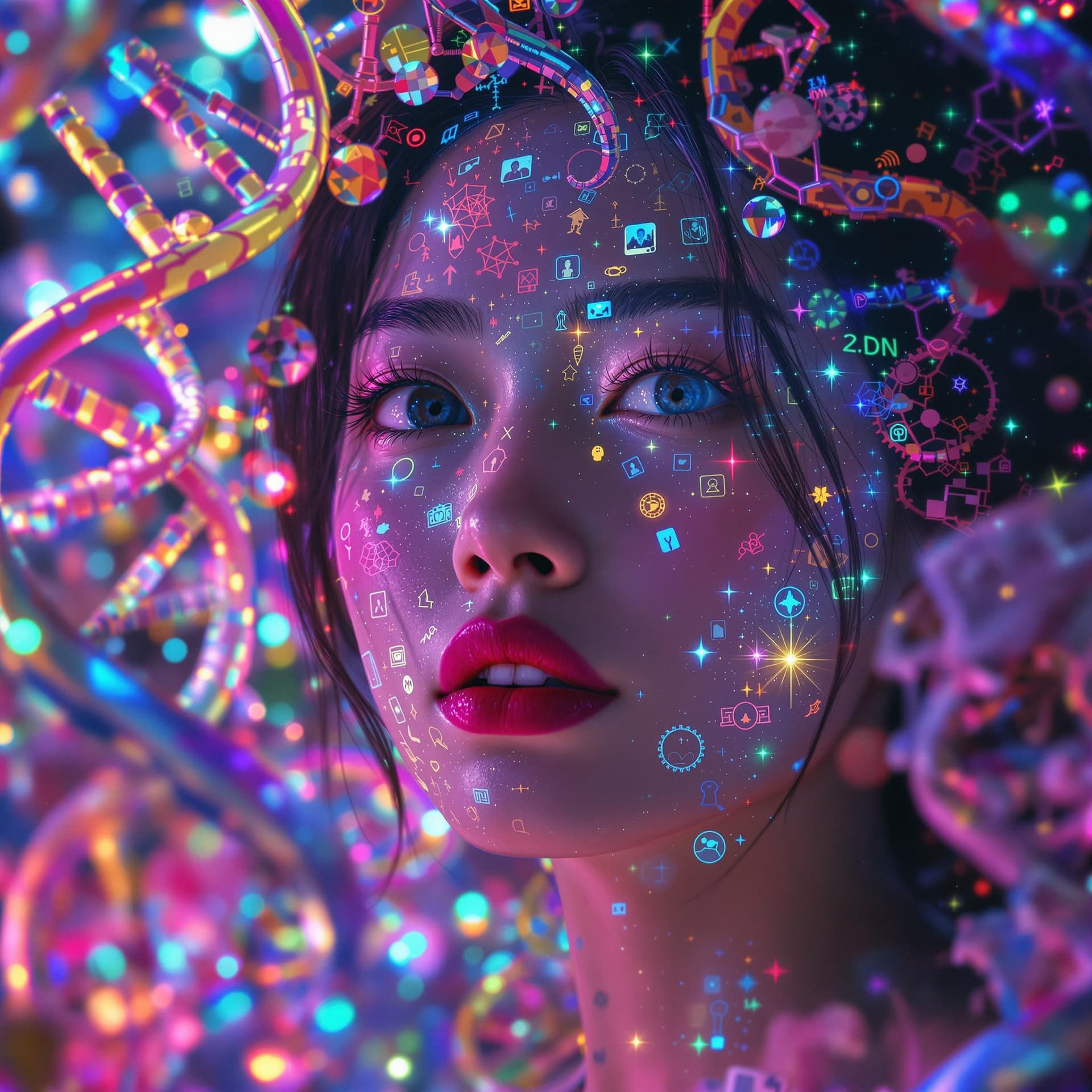 AI generated: You are a young Asian lady on an LSD trip within your DNA, unveiling all the individuals contributed...