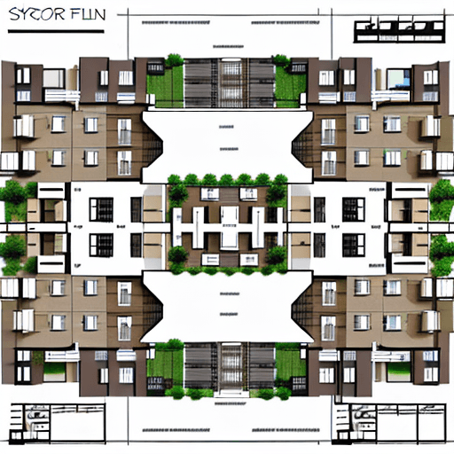 AI generated: architectural floor plan of apartment building, symmetrical layout