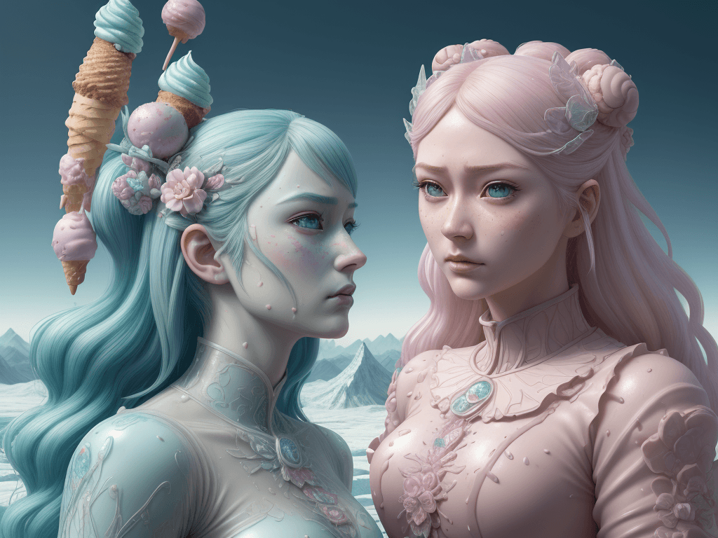 AI generated: two human like ice cream fairys, intricate, realistic face, detailed portrait, detailed face, beauti...