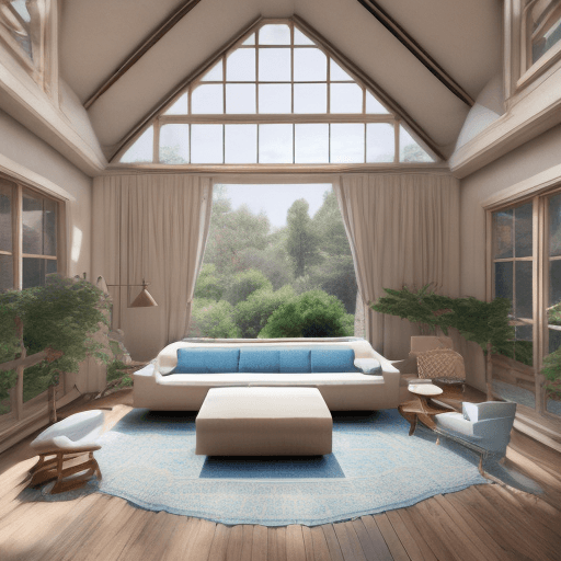 AI generated: High resolution photography interior design, dreamy sunken living room conversation pit, wooden floo...