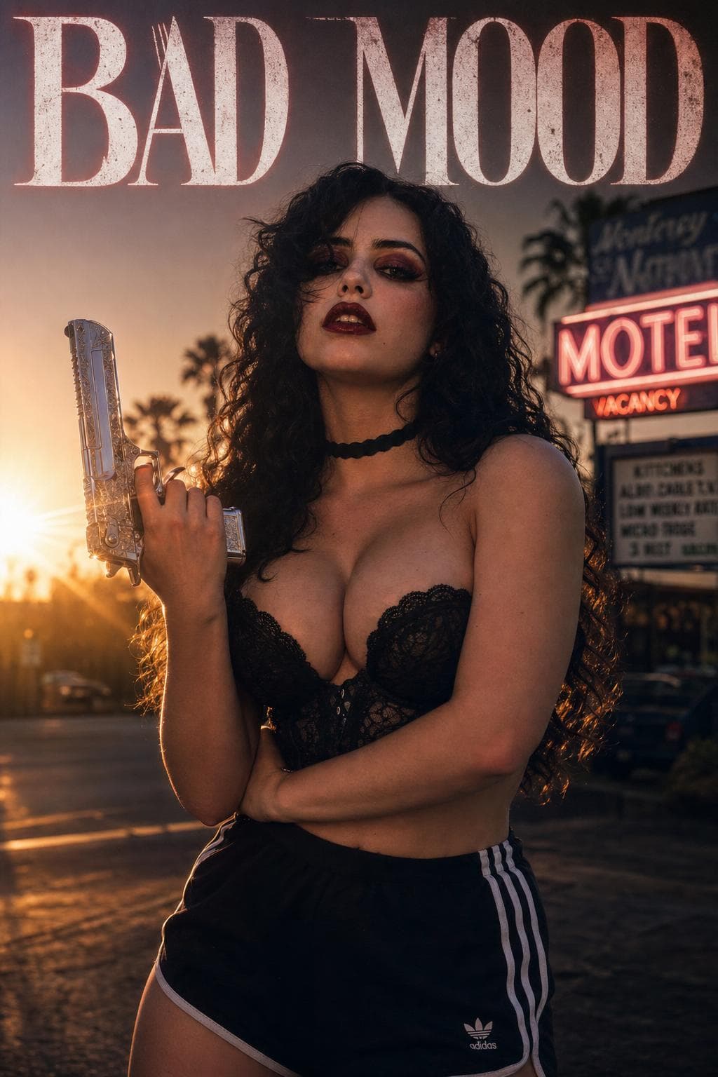AI generated: Photorealistic portrait of a young Italian woman standing on a California boulevard at golden hour s...