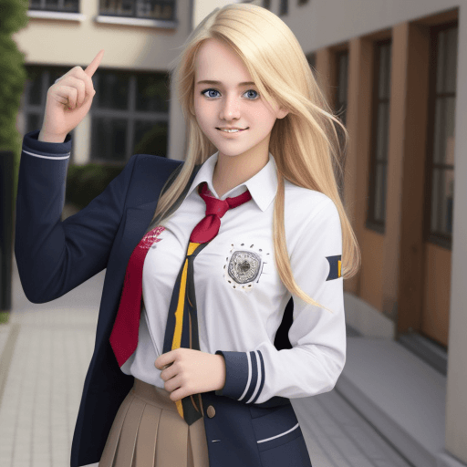AI generated: college girl, pretty, blonde, German girl, wearing college uniform