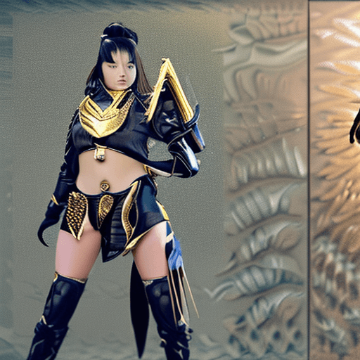 AI generated: woman in predator art cosplay, ultra-detailed, in the style of unreal engine 5, ming dynasty, dark g...