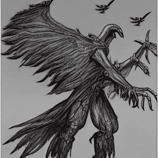 AI generated: The humanoid monsters are tall, over 8 feet.  With leather wings that let them fly over the dark cit...