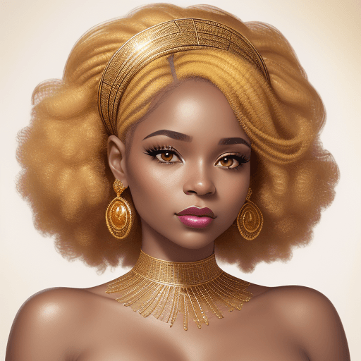 AI generated: a woman in a gold dress with a white background, an African American woman, with makeup and accessor...