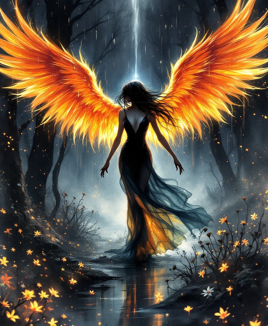 AI generated: ((("DARK PHOENIX")))Dark Fantasy steampunk character font text, page sketch, hand-painted, descripti...