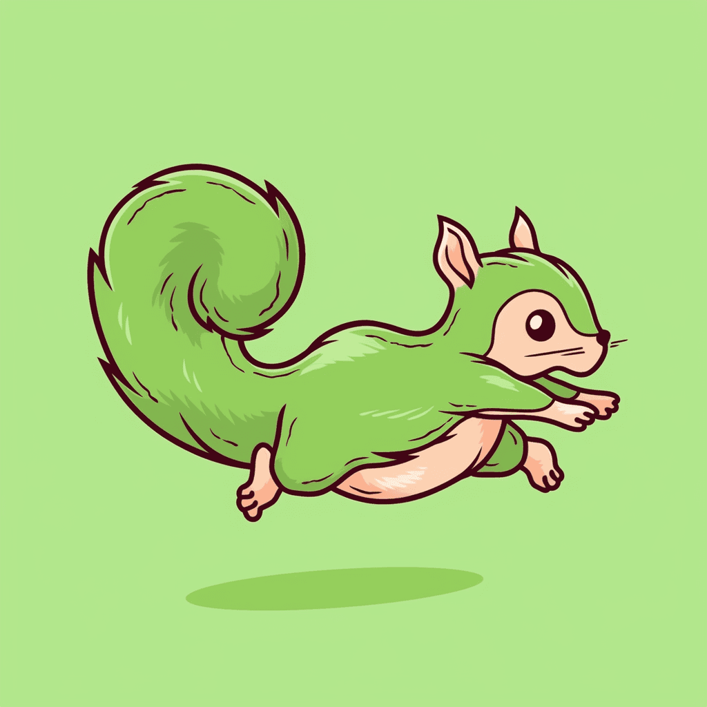 AI generated: Playful squirrel Monster chasing, tshirt vector, Simplicity illustration, green background --niji 5