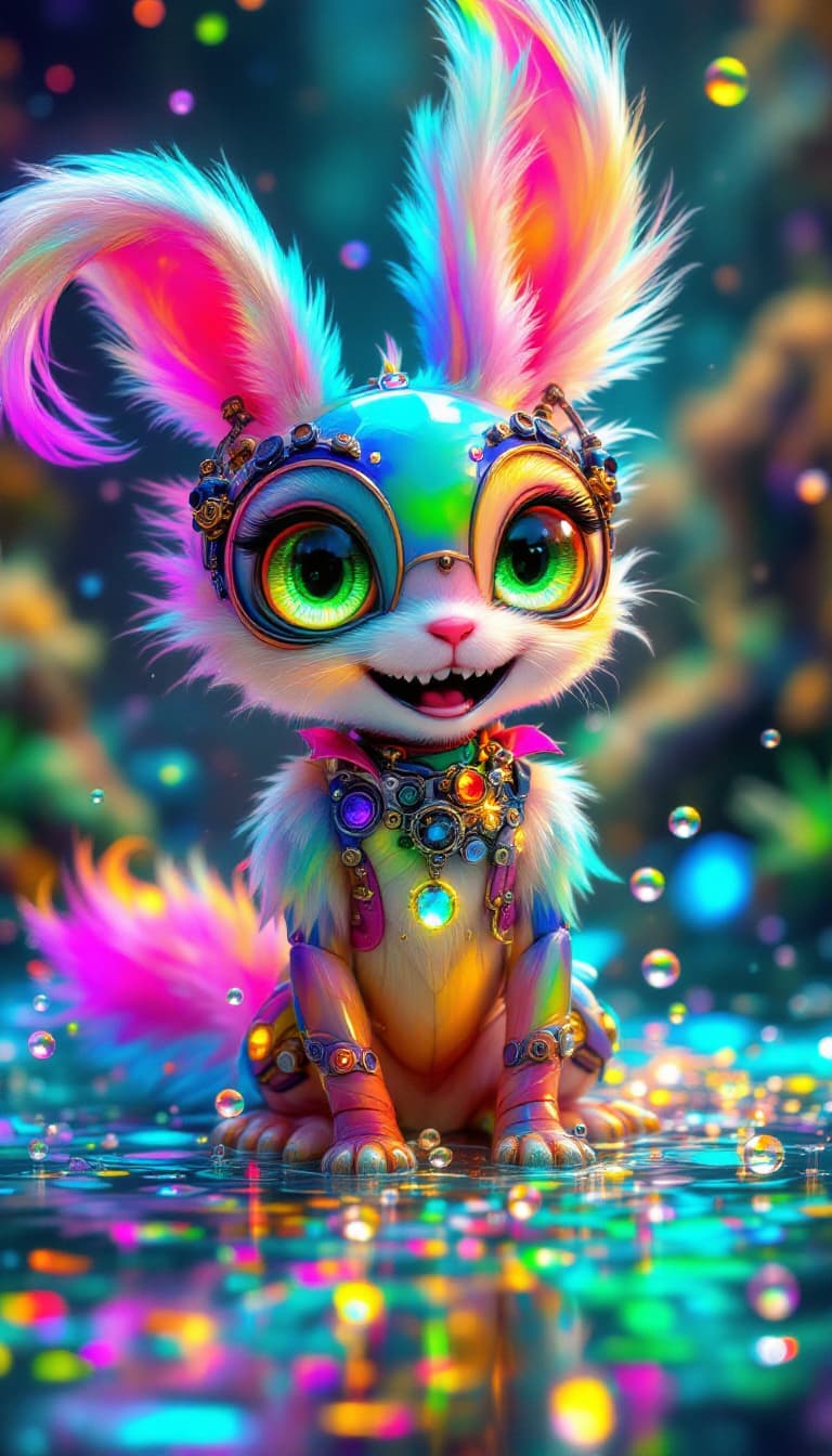 AI generated:  "Steampunk Spectralis Mechina",  featuring a cute adorable sassy, happy smile playful anime cartoon...