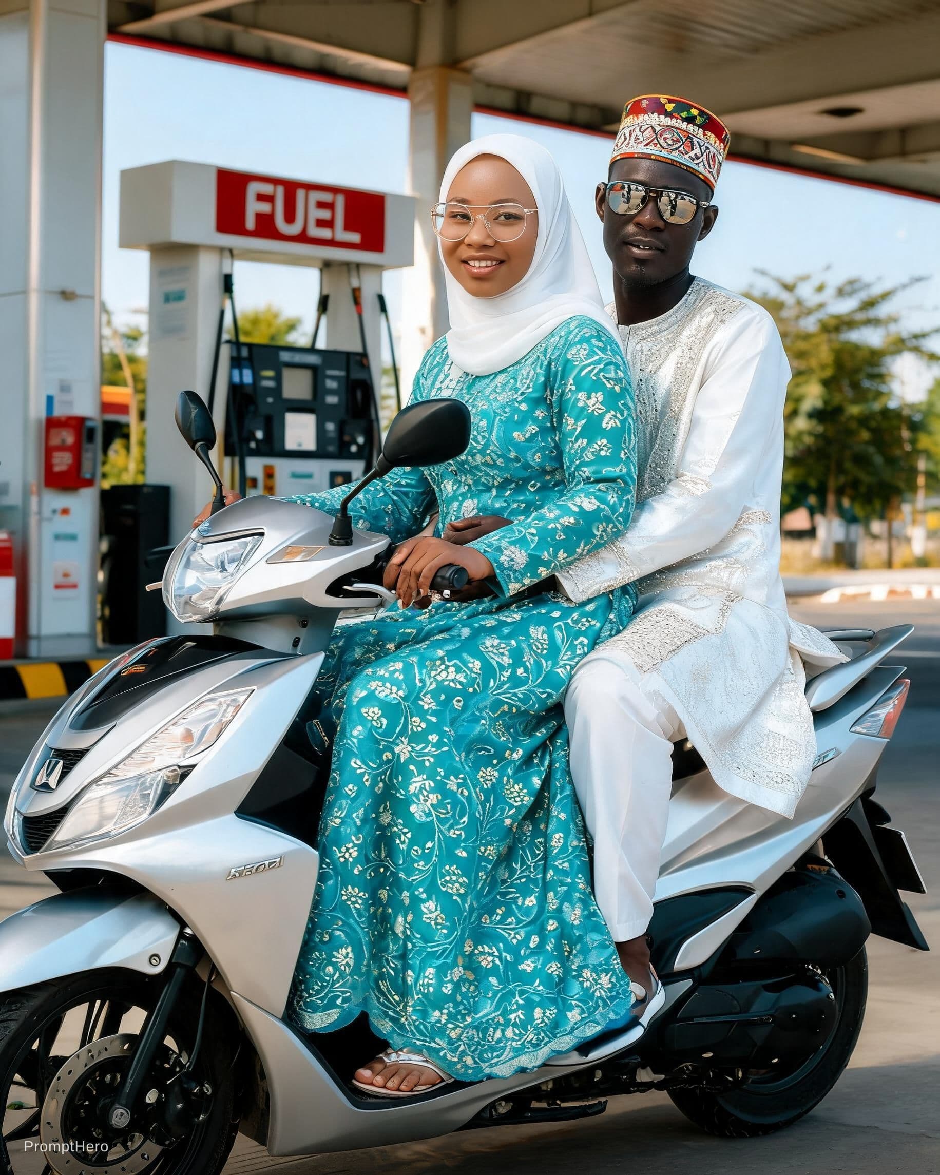 AI generated: Use the uploaded photos no change of faces in anyway Ultra realistic Nigerian Hausa Muslim couple po...