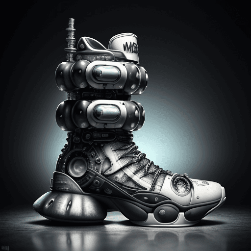 AI generated: Imagine a futuristic basketball boot fully inspired by neopunk art. ((mad max theme)) ((waterworld))...