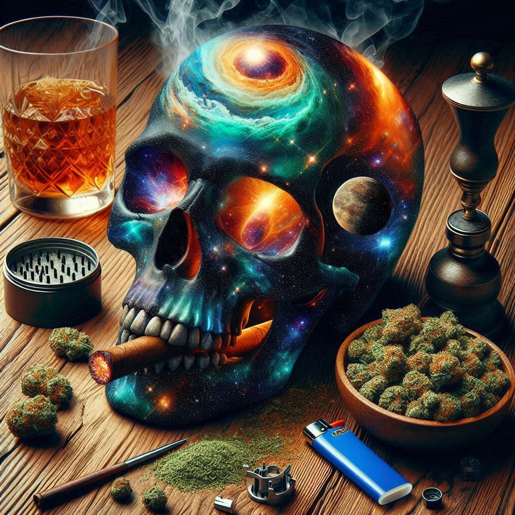 AI generated: a double exposure digital art style image of a Afrocentric Crystal Skull, inside the head of the sku...