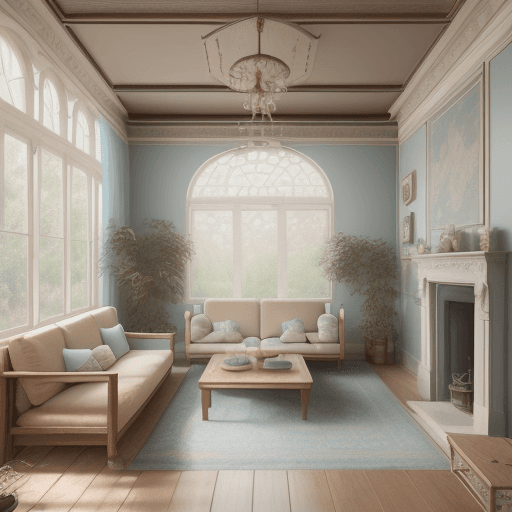 AI generated: High resolution photography interior design, dreamy sunken living room conversation pit, wooden floo...