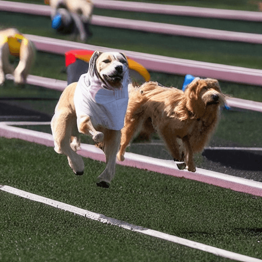 AI generated: perro con ropa deportiva corriendo en una pista de atletismo
