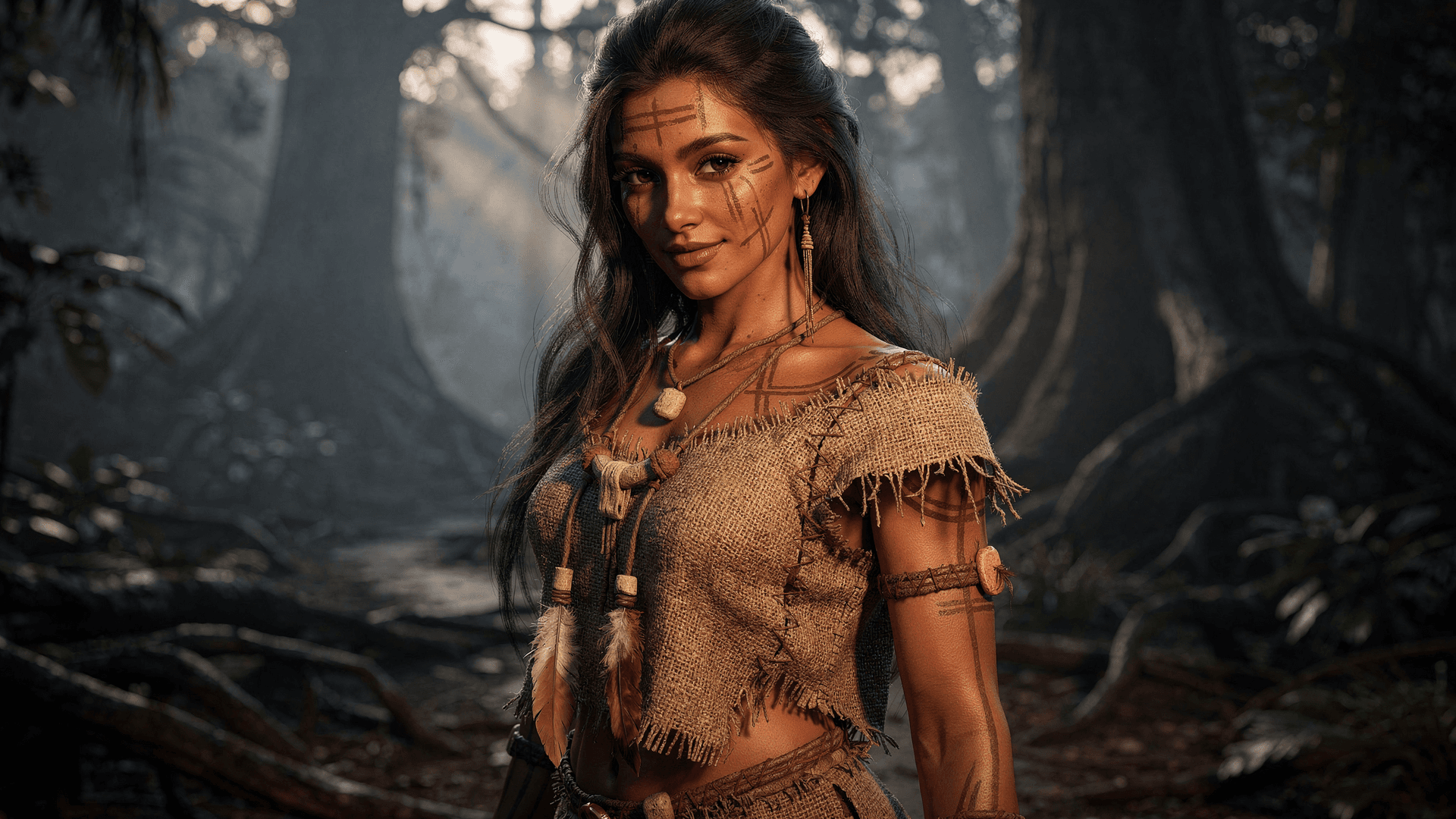 AI generated: 25 year old slender girl,photo of a seductive Ciguapa shaman,hyper detail,intimate facial expression...