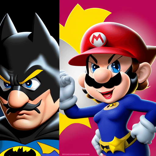 AI generated: fusionner la tete de batman avec super mario, 16:9