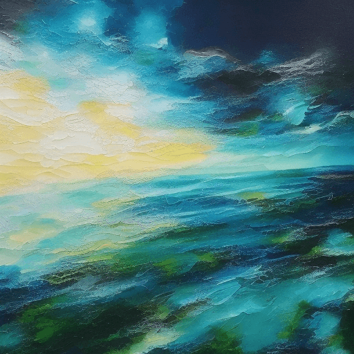 AI generated: a set of 3 impactful abstract acryl modern paintings inspired by atlantic rainforest and sea. use di...