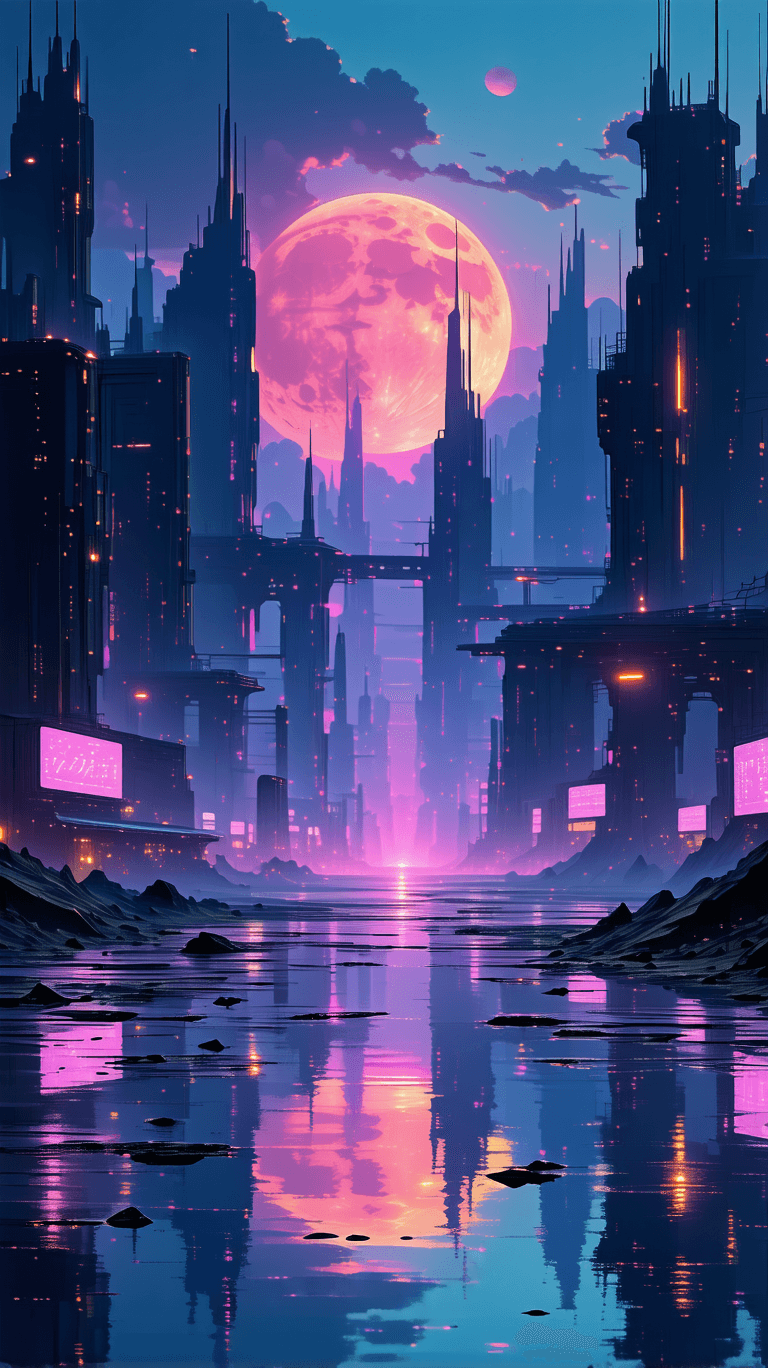 AI generated: A random futuristic scene, epic cinematic, minimalist megacity,  8k, dystopian, eerie sunset 