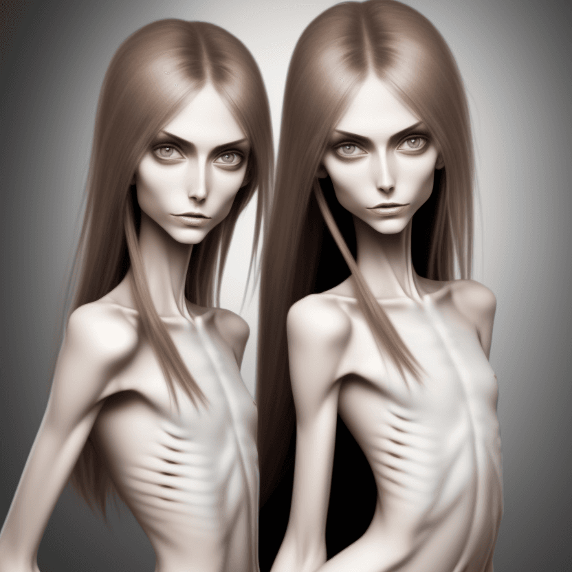 AI generated: extreme beautiful skinny face of skinny (almost anorexic) girl
