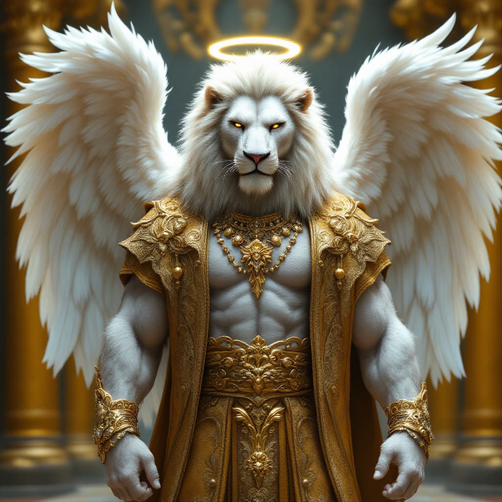 AI generated: "A majestic anthropomorphic lion character stands  in his palace confidently.  designed with highly ...