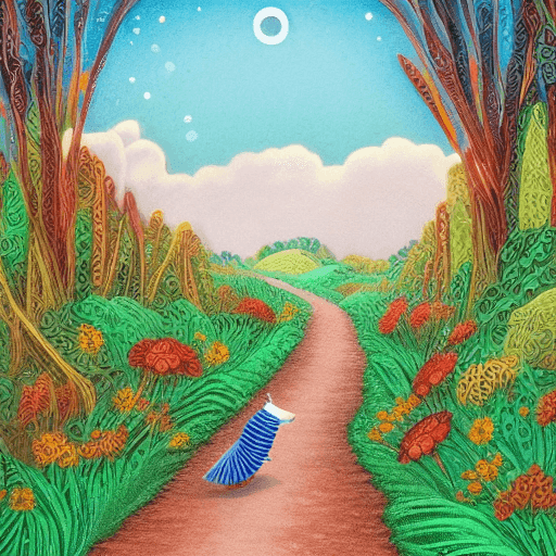 AI generated: Paper quilling, paper cut art, paper illustration, village path, long road, a hedgehog girl walking ...