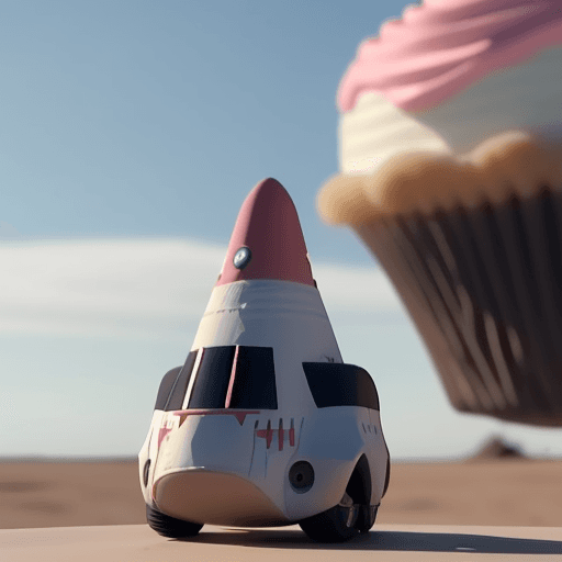 AI generated: Midjourney style, Space X make a rocket out of birthday cake, Elon Musk's face watching over the sce...