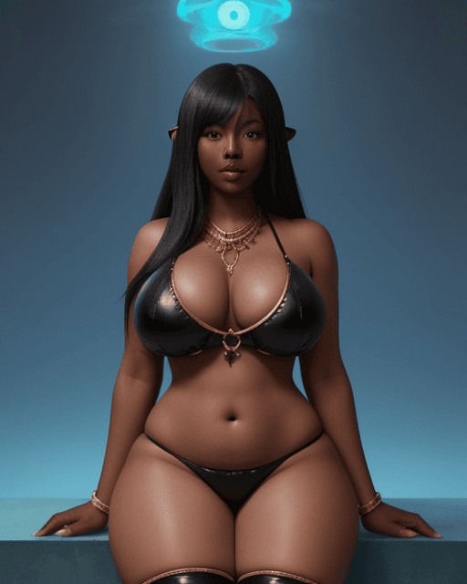 AI generated: Inkling goddess, thick thighs, large chest, dark skin, hypnosis