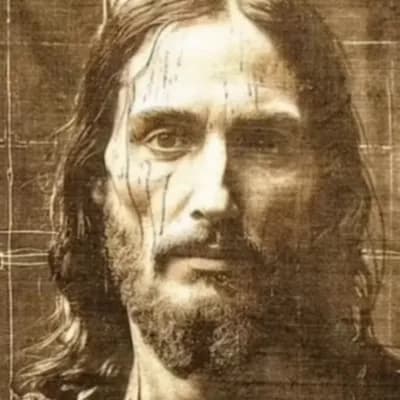 AI generated video: Jesus looks at the viewer and smiles broadly with a knowing wink of his left eye as the video slowly...