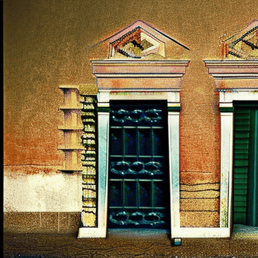 AI generated: An old house with three old, broken stairs leading to the wooden door. On the right side of the door...