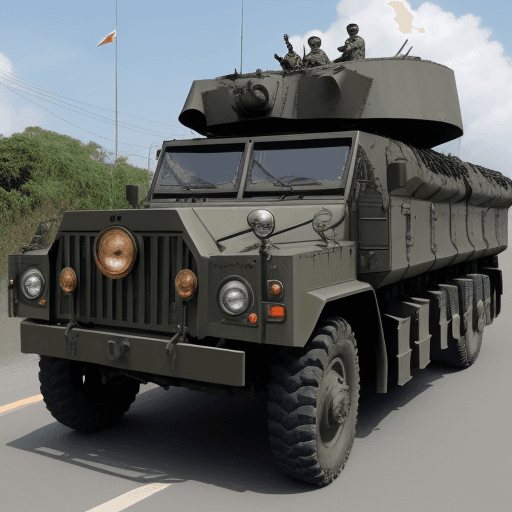 AI generated:  véhicule de transport blindée militaire de 8m de long3m de haut, 8m de large du venezuela 