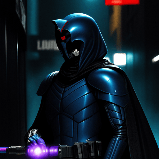 AI generated: cobra commander black cyborg photo, dslr, 80s style, movie still, 35mm film, graffiti’s and tags on ...