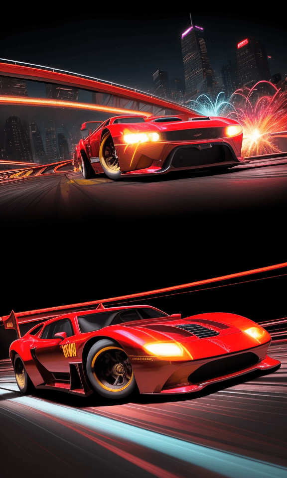 AI generated: "An action-packed scene of a sleek, Hotwheels speeding through a gravity-defying loop track. The car...