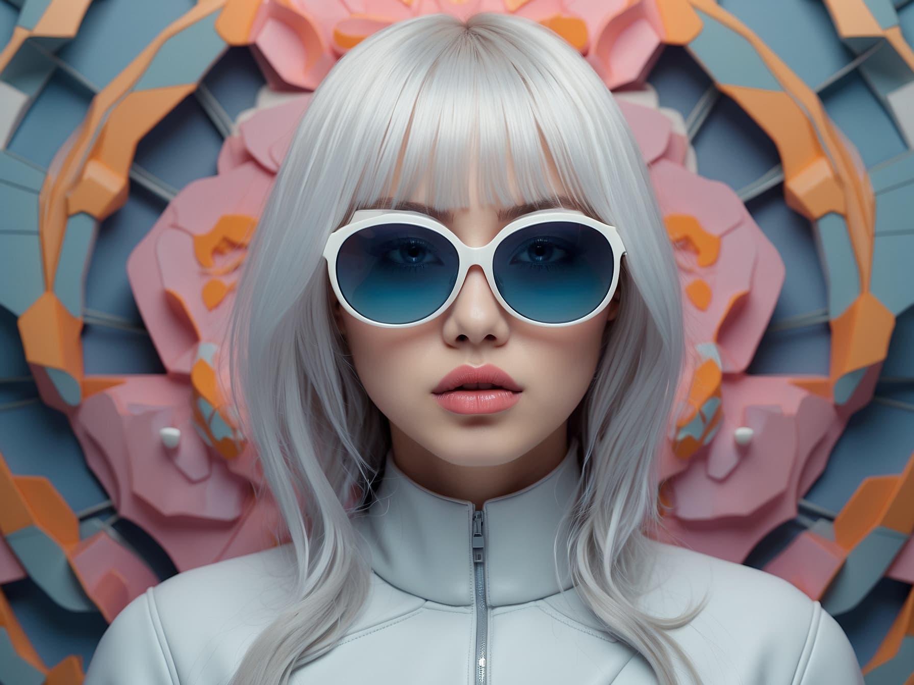 AI generated: a woman with white hair and blue sunglasses, cyberpunk art by Hsiao-Ron Cheng, cgsociety, retrofutur...
