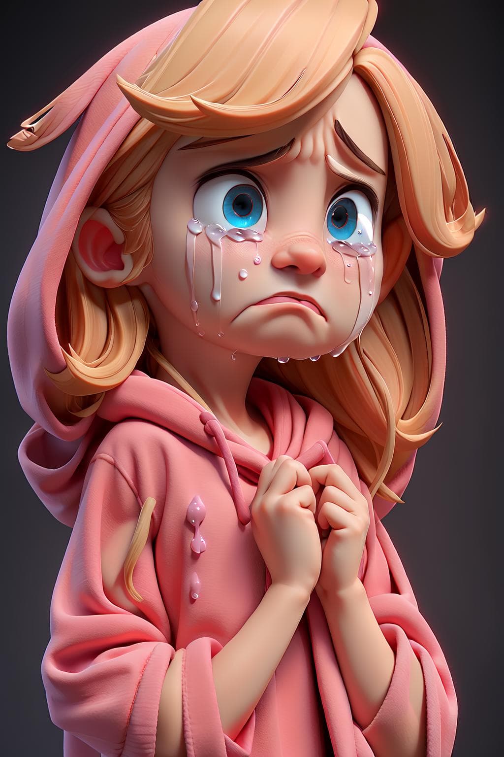 AI generated: masterpiece, best quality,a sad blonde little girl with blonde hair crying with tears wearing pink h...