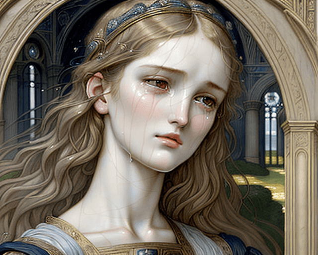 AI generated: woman crying insipired by Days of Creation (Third) Edward Burne-Jones and and Edouard Bisson The Thr...