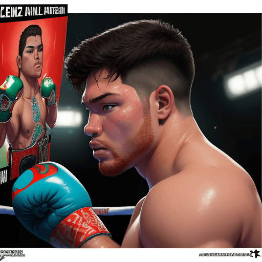AI generated: centered, masterpiece, a painting of a mexican "Canelo" Alvarez in a boxing ring, trending on Artsta...