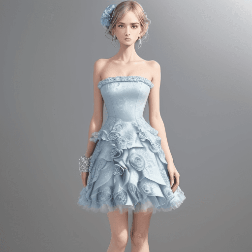 AI generated: Prompt for the image dress:
Design an elegant mini dress with a strapless neckline, featuring intric...